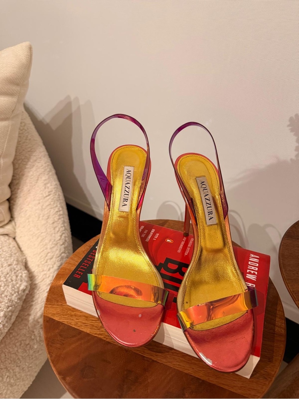 Aquazzura Iridescent Gold and Pink Slingback Heels